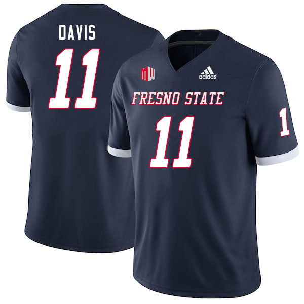 Men #11 Jayden Davis Fresno State Bulldogs College Football Jerseys Stitched Sale-Navy